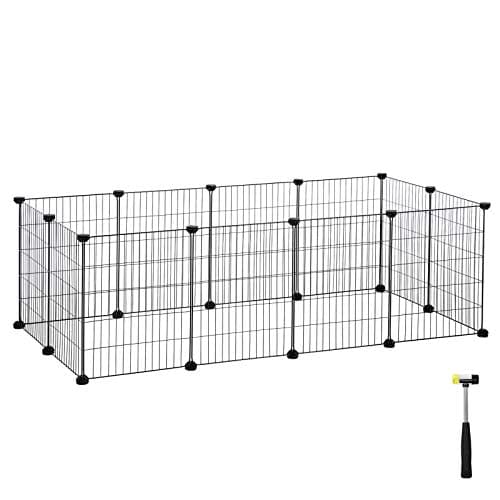 SONGMICS Lekhage för marsvin, kaninbur inomhus, stort träningsrum, DIY-modulstaket i metall för hamster, husdjur, smådjur, svart LPI01H