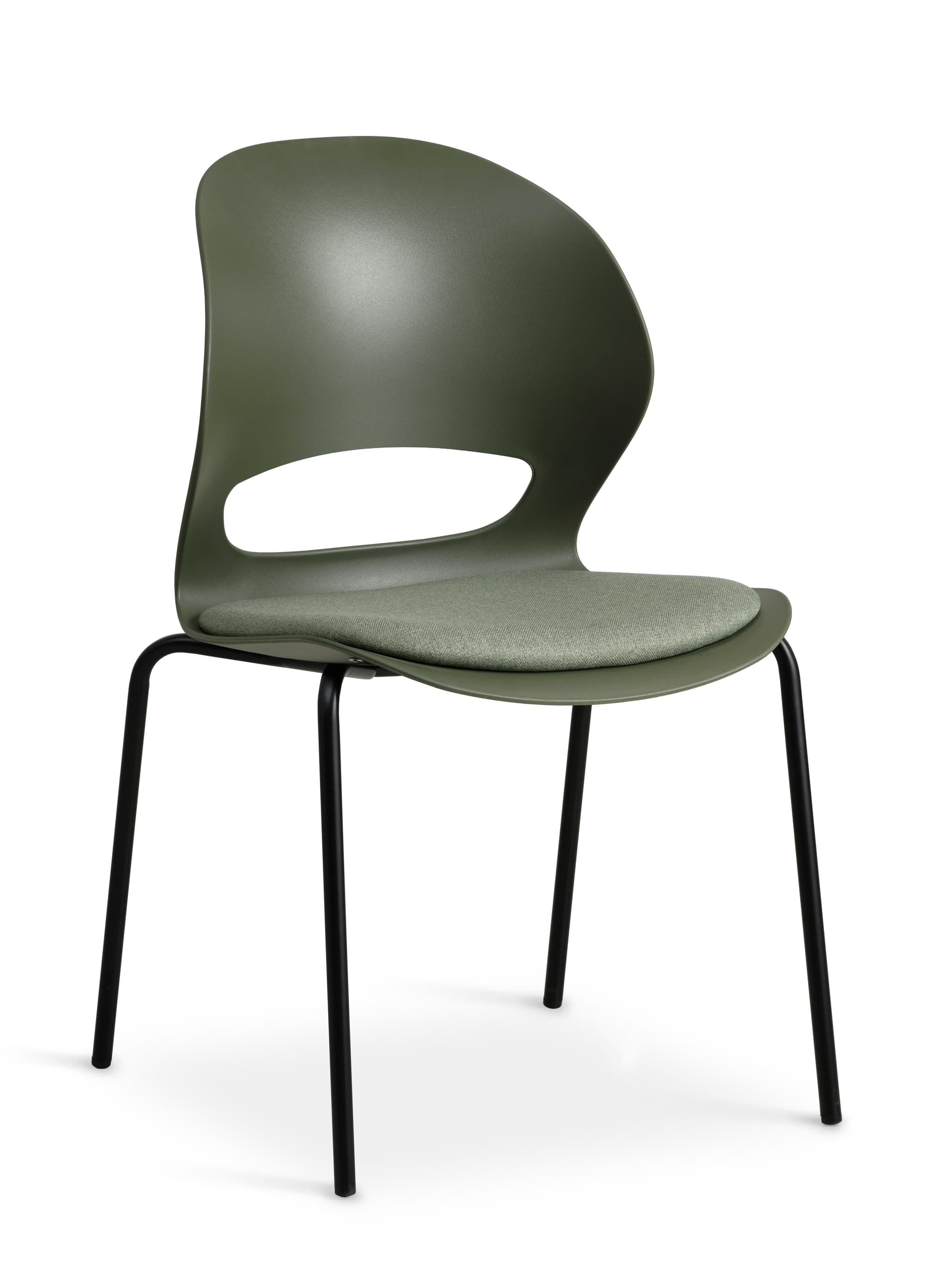 Linea matbordsstol, med dyna i oliv tyg - oliv PVC och svart metall