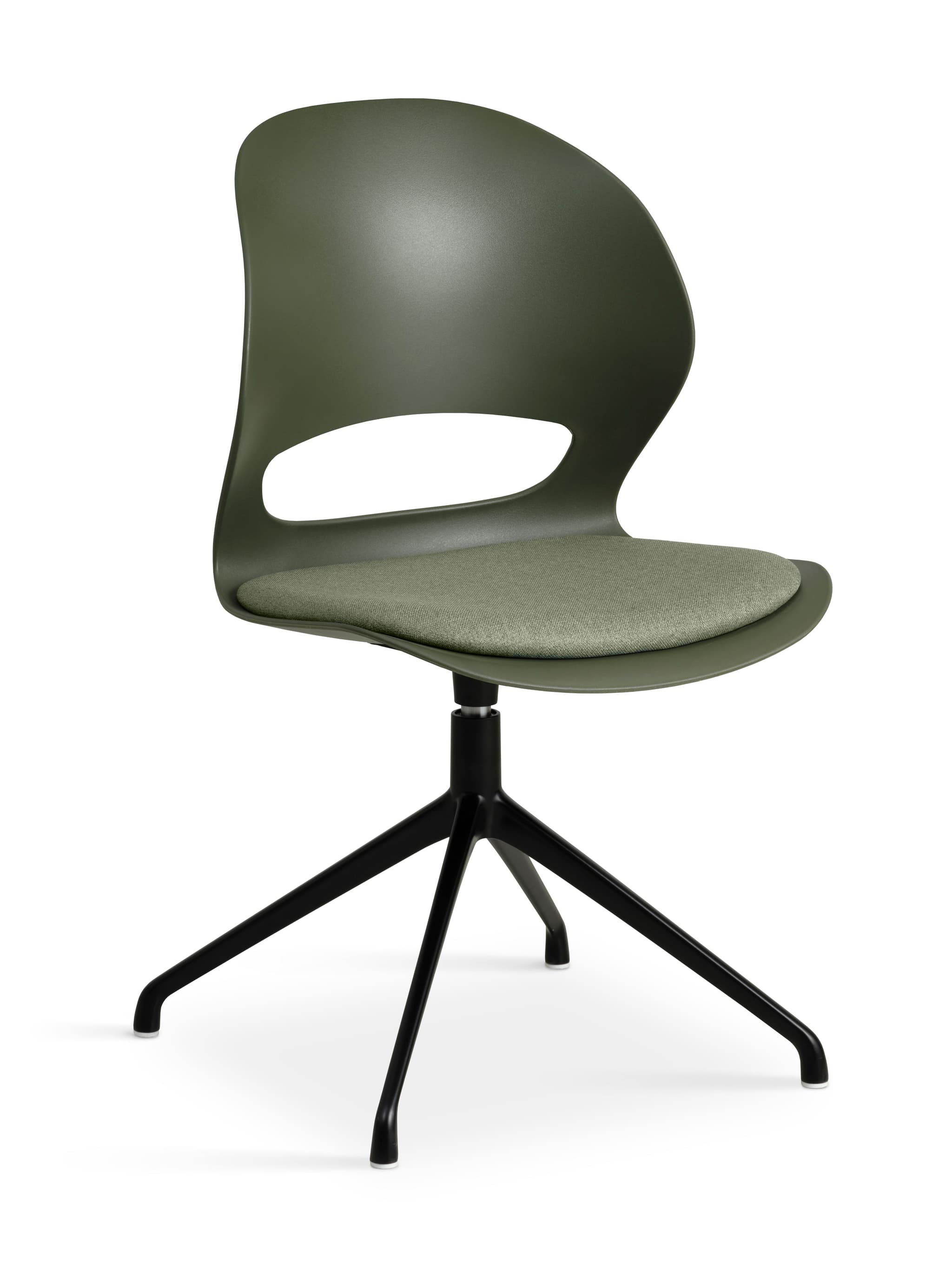 Linea matbordsstol, med vridfunktion och oliv tygdyna - oliv PVC och svart metall