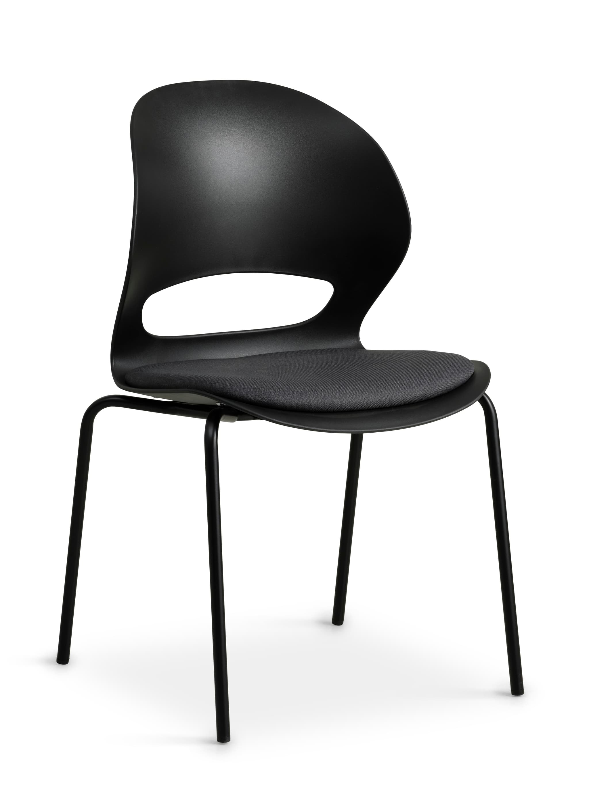Linea matbordsstol, med svart tygdyna - svart PVC och svart metall