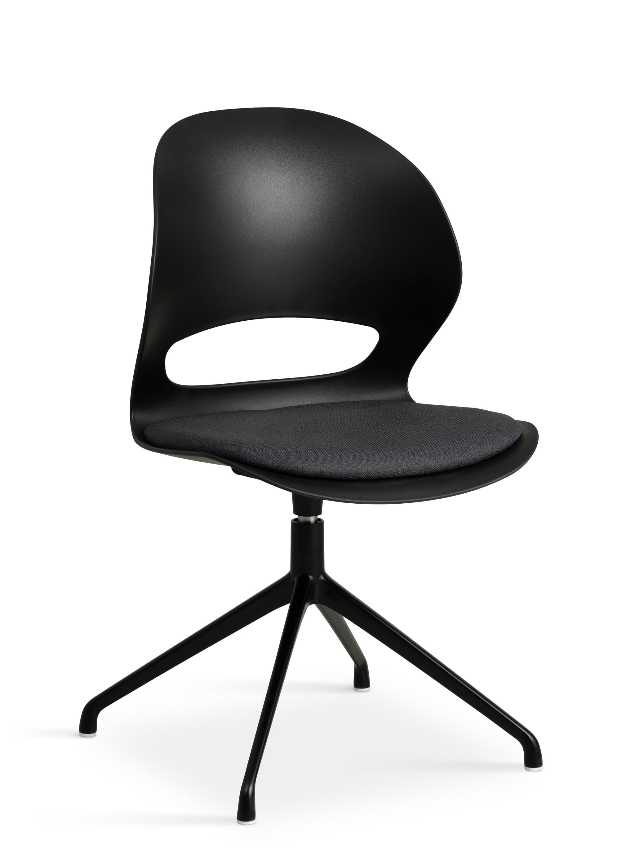 Linea matbordsstol, med vridfunktion och svart tygdyna - svart PVC och svart metall