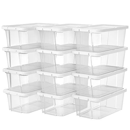 SONGMICS Uppsättning med 12 skokartonger Skoförvaringslådor Skoförvaringslåda Transparent med plastlock för skor upp till storlek 41 LSP12WT