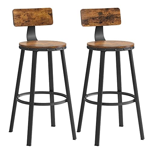 VASAGLE barstolar, köksstolar, set med 2 höga barstolar med ryggstöd, stålram, 73 cm hög sits, enkel montering, industriell, rustikbrun och svart LBC026B01V1