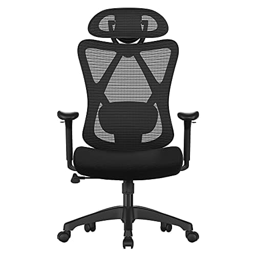 SONGMICS Kontorsstol, ergonomisk skrivbordsstol, datorstol, nätstol, justerbart svankstöd och nackstöd, 150 kg, höjdjusterbar, svart OBN063B01