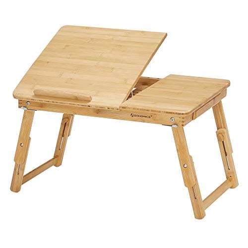 SONGMICS Lap Desk, laptop-bord, frukostbricka i bambu med 5 justerbara lutningsvinklar, liten låda, natur LLD01N