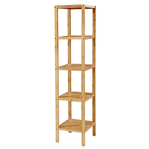 SONGMICS Badrumshylla i bambu med 5 lager, stående kökshylla, 33 x 33 x 146 cm (L x B x H), för trånga utrymmen, vardagsrum, sovrum, hall BCB55Y