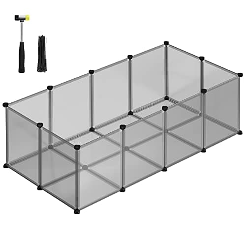 SONGMICS lekhage för husdjur, marsvin och bur med golv, inomhus DIY transparent plastinhägnad för hamstrar, kaniner, igelkottar, träningsmiljö för små djur, grå LPC002G01