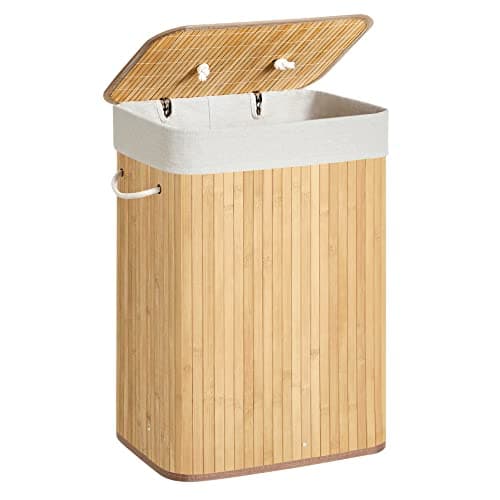 SONGMICS Tvättkorg i bambu, XL hopfällbar förvaringskorg med avtagbart, tvättbart foder, 72L, 40 x 30 x 60 cm, natur LCB10Y