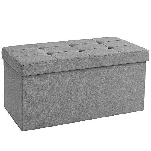 SONGMICS Ottoman förvaringslåda hopfällbar leksakslåda mångsidig utrymmesbesparande ljusgrå 76 x 38 x 38 cm linne LSF47G