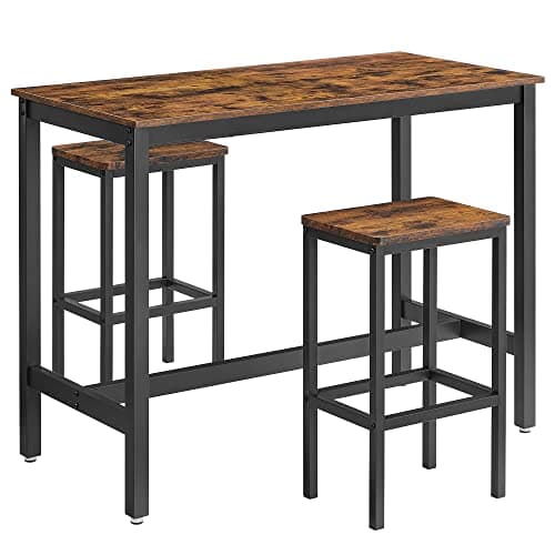 VASAGLE matbordsset, barbord med 2 barstolar, frukostmatbord och pallar, köksbord med barstolar, för kök, vardagsrum, matsal, rustikbrun LBT15X