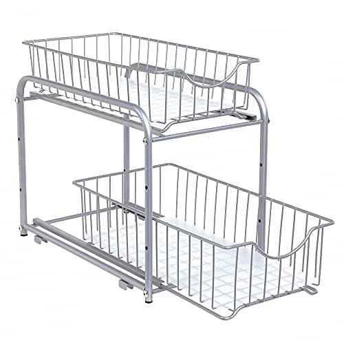 SONGMICS Köksbord, 2 utdragbara lådor för skåp, stapelbart lådarrangemang, för kök, badrum, silver KCS017E01