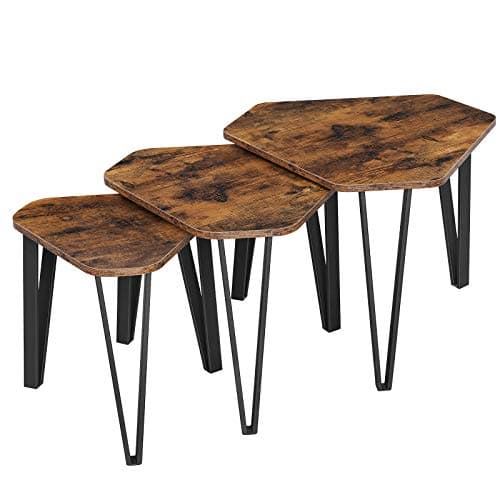 VASAGLE Nesting soffbord, uppsättning med 3 gavelbord för vardagsrummet, stapelbara sidobord, robust och enkel montering, stålram, industriell stil, rustik brun och svart LNT14BX