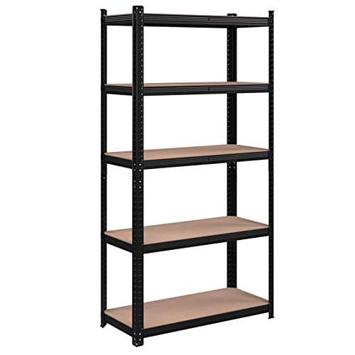 SONGMICS 5-fackshyllor, stålhyllor för förvaring, verktygsfri montering, för garage, förråd, lastkapacitet 875 kg, 40 x 90 x 180 cm, svart GLR040B01