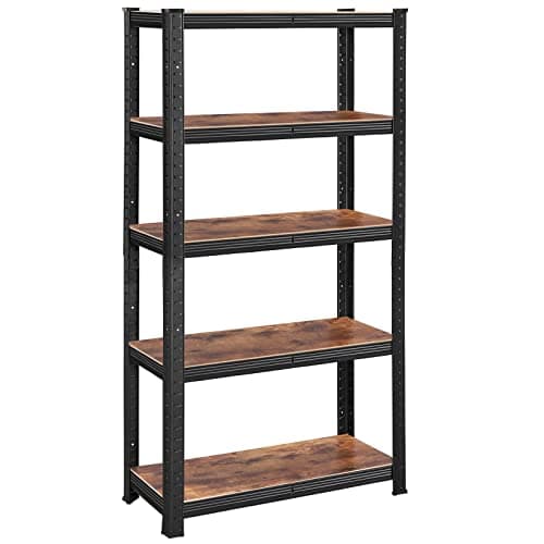 SONGMICS hyllplan, 30 x 75 x 150 cm, 650 kg lastkapacitet (130 kg per hyllplan), industriella, justerbara förvaringshyllor, för vardagsrum, kök, garage, rustik brun och svart GLR030B01