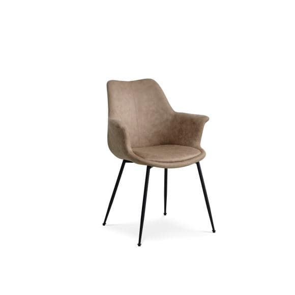 Nadia matstol, med lock. armstöd - beige polyestertyg och svart metall