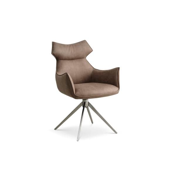 Liva matstol, med lock. armstöd och vridfunktion - leverbrunt/beige mikroläder tjur och metall