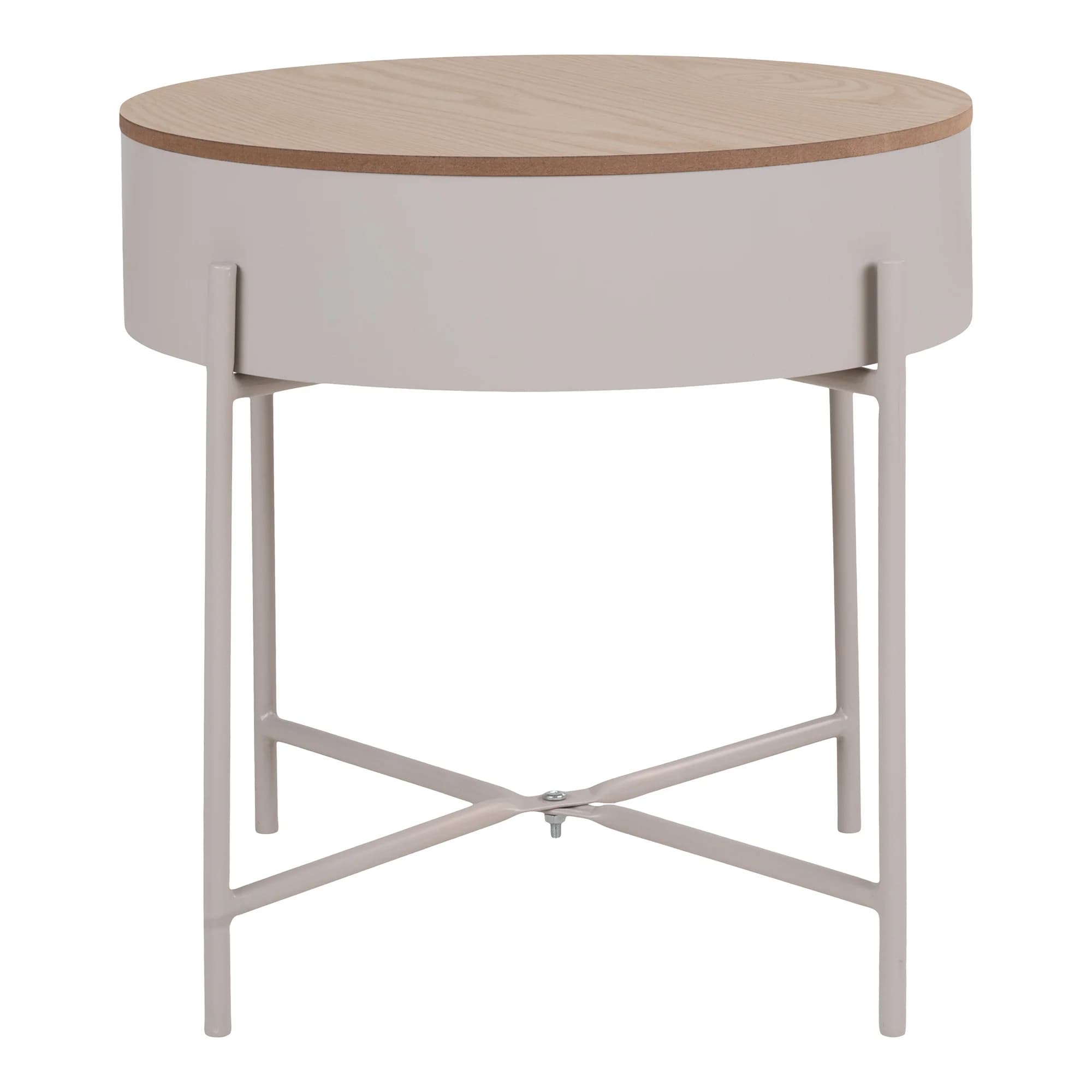HOUSE NORDIC Sisco hörnbord, med förvaring - beige melamin och ljusgrått stål (Ø40)
