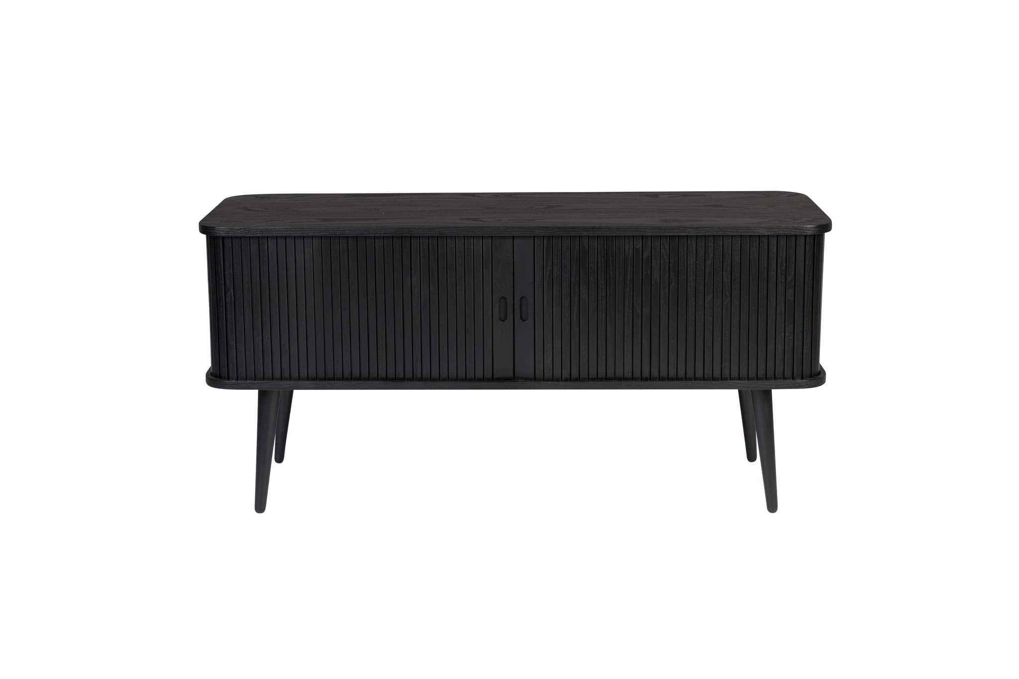 ZUIVER Barbier TV-bord, w. 2 skjutdörrar - svart ekfanér och gummiträ (120x40)