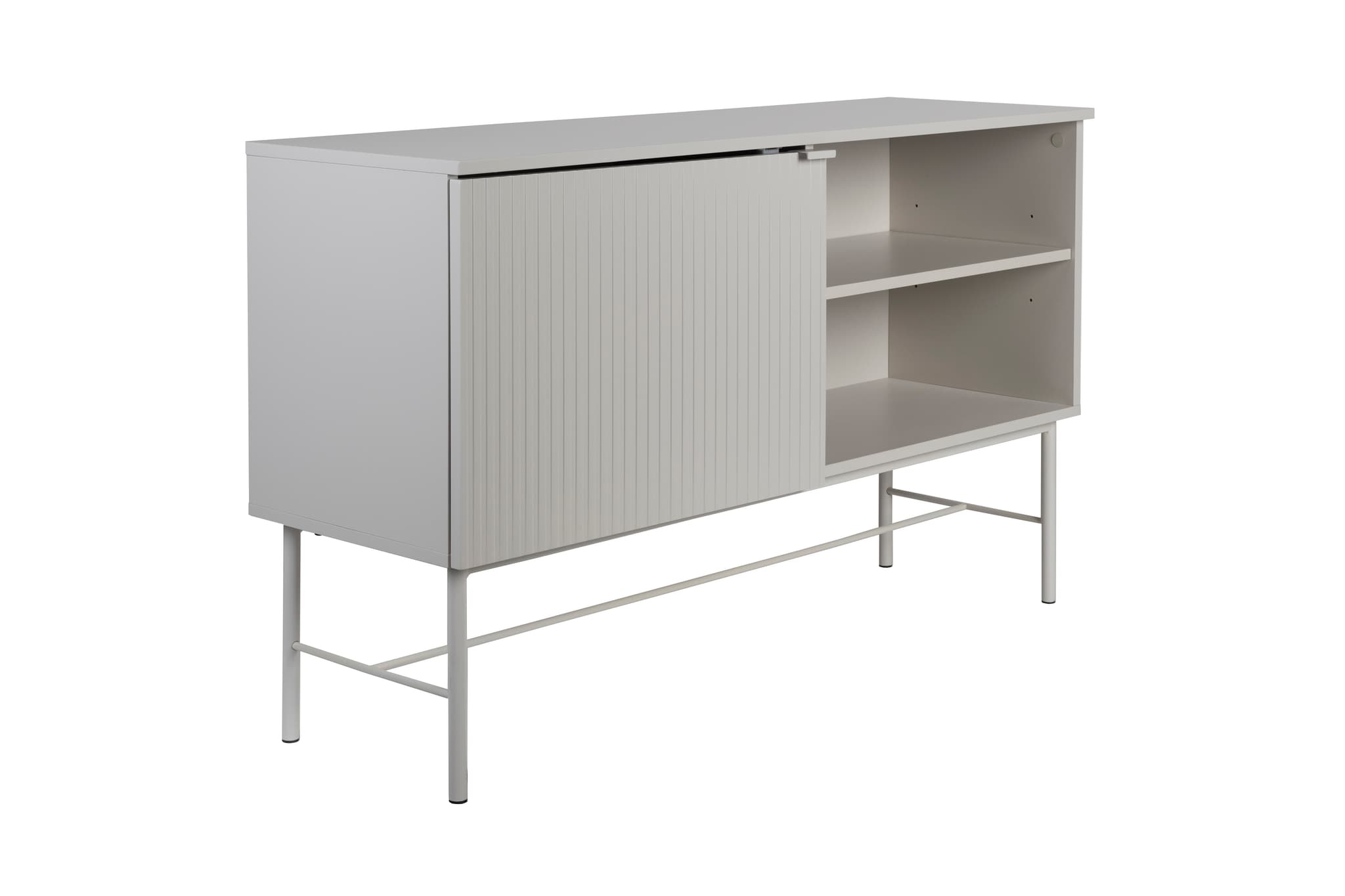 WHITE LABEL LIVING Cayo högt skänk, med läder. 1 dörr och 2 hyllor - vit MDF och vitt järn