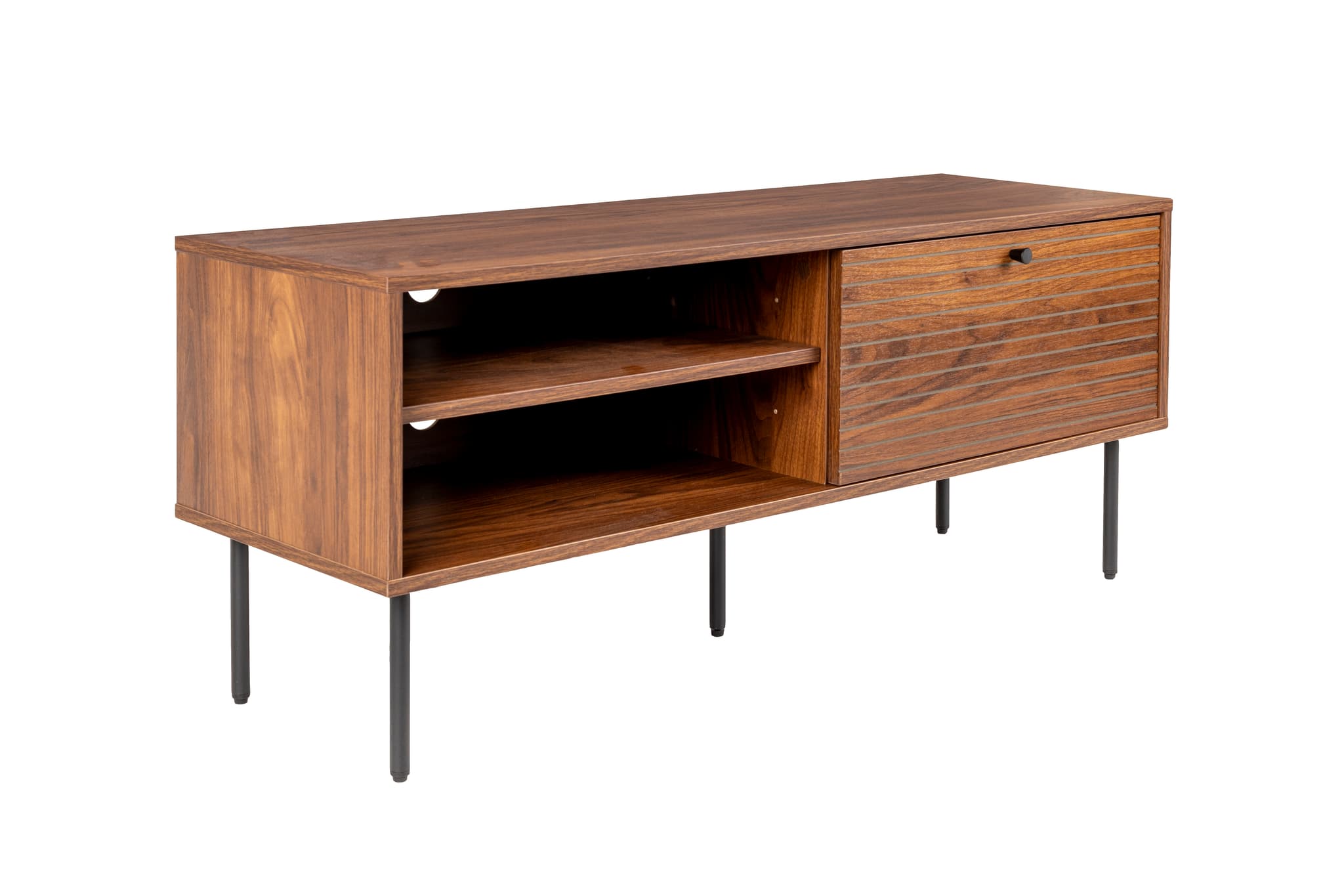 WHITE LABEL LIVING Stripes lågt TV-bord, med 1 dörr och 2 hyllor - brun MDF och järn (120x40)