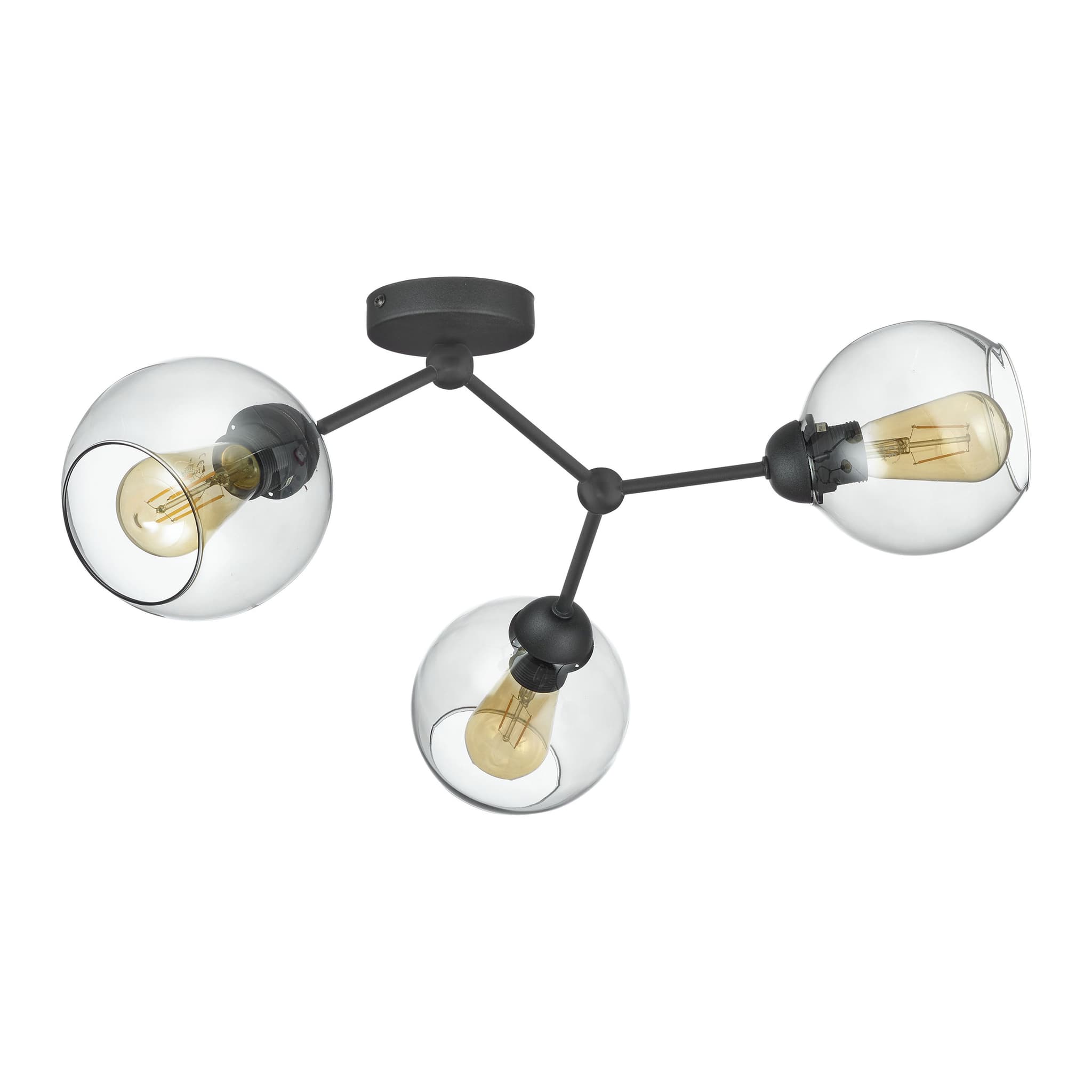 TK Fairy taklampa, w. 3 skärmar - glas och svart metall