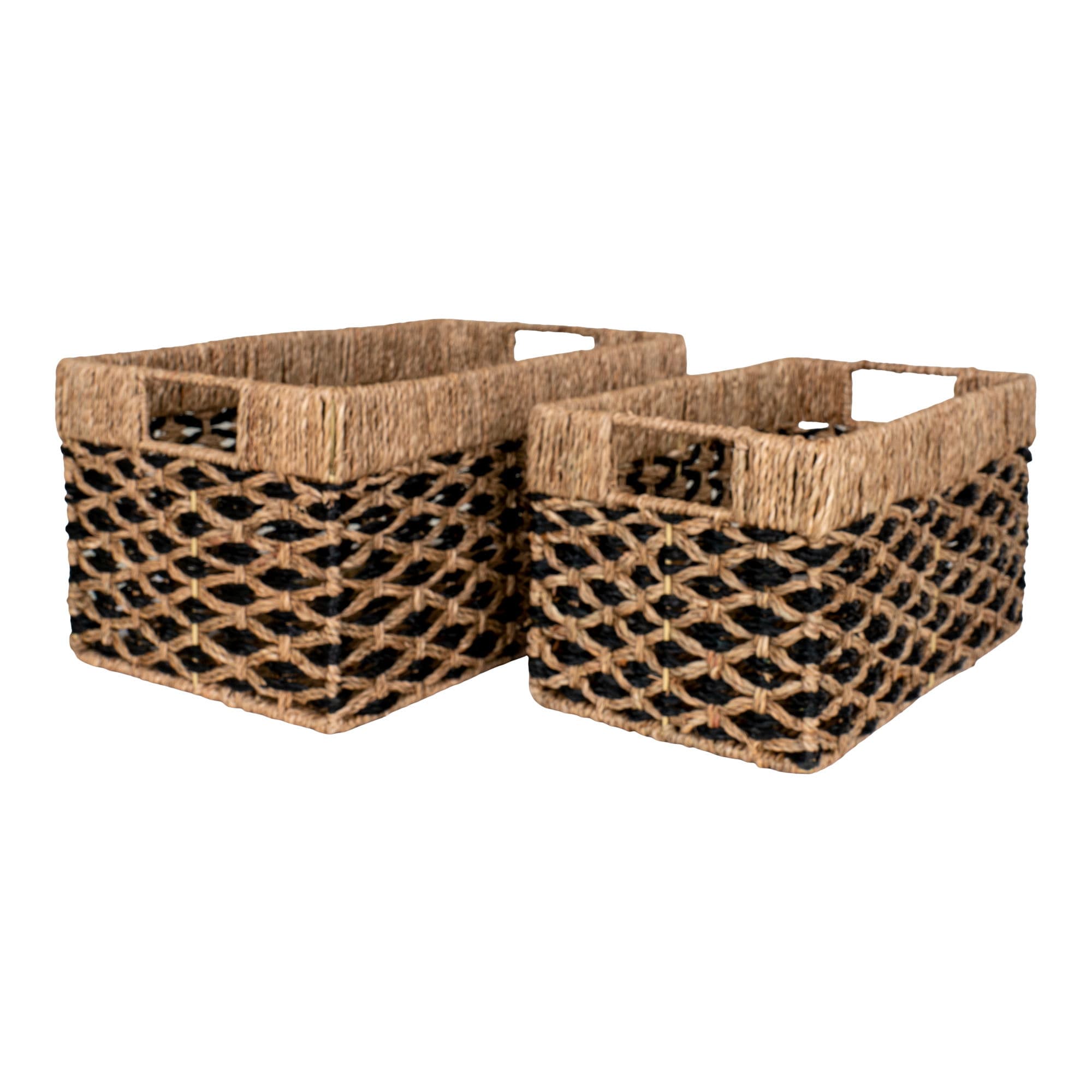 HOUSE NORDIC Salar Basket - Korg, sjögräs, svart/naturfärgad, set om 2