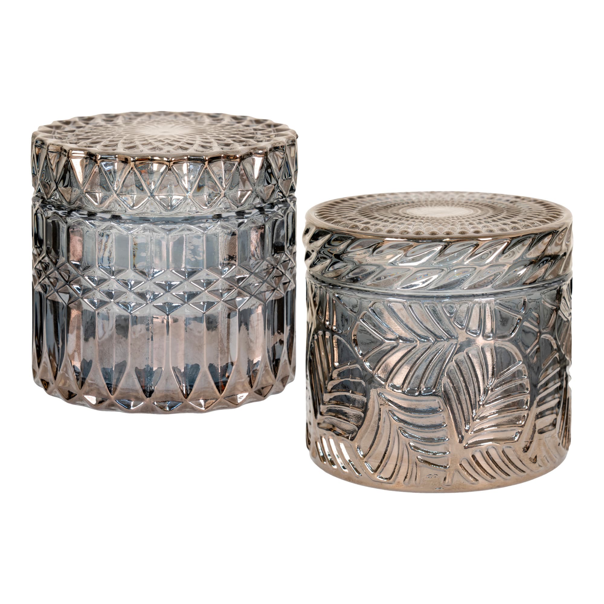 HOUSE NORDIC burk, rund med lock - rökt glas (set om 2)