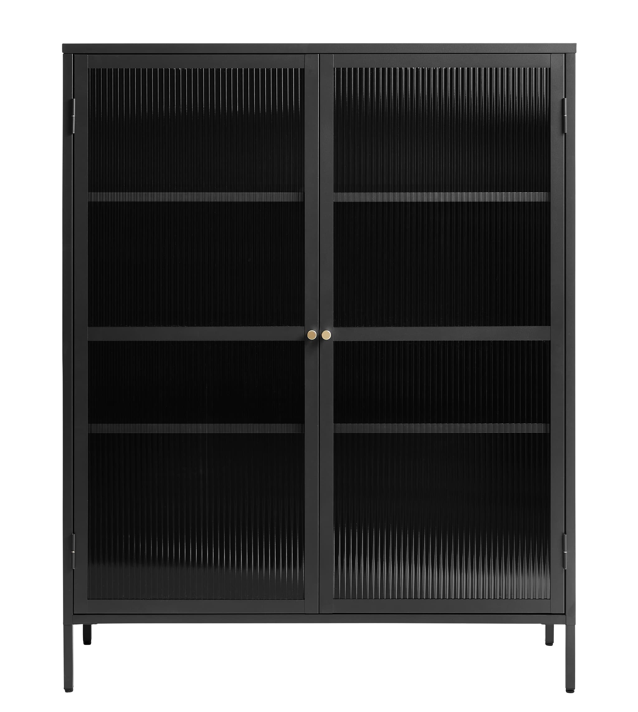 Bronco glasskåp, med 2 dörrar och 3 hyllor - räfflat glas och svart metall (H:140)