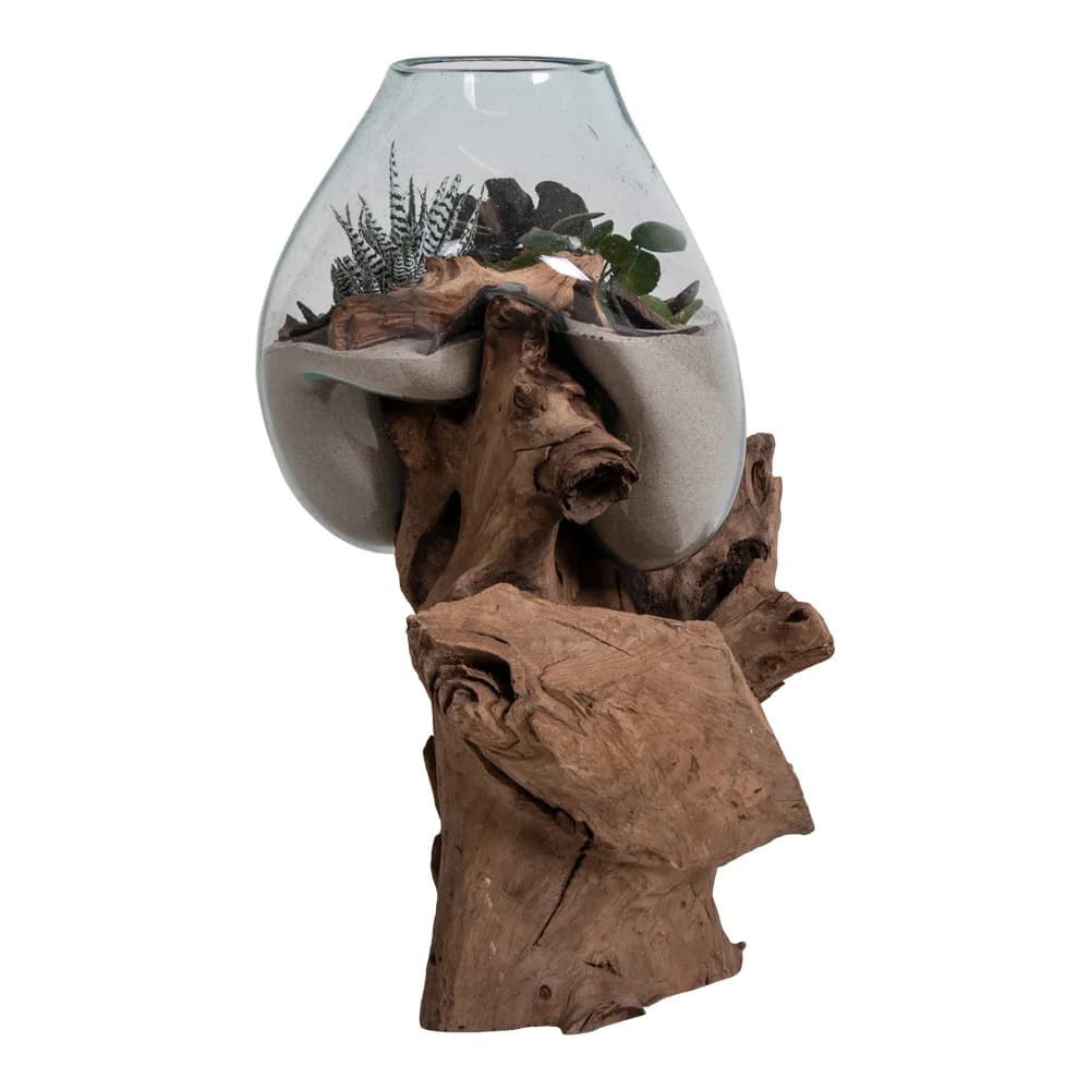 HOUSE NORDIC San Marino Water Drop Skulptur - Glas / Naturlig Teak / Stål (H: 50 cm)