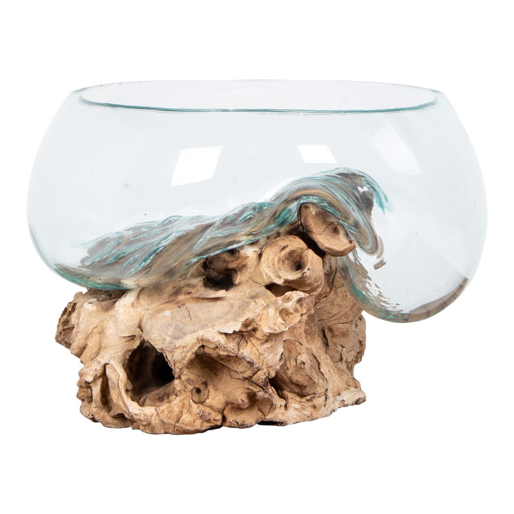 HOUSE NORDIC San Marino Water Drop Sculpture - Glas och Naturlig Teak (H: 20 cm)