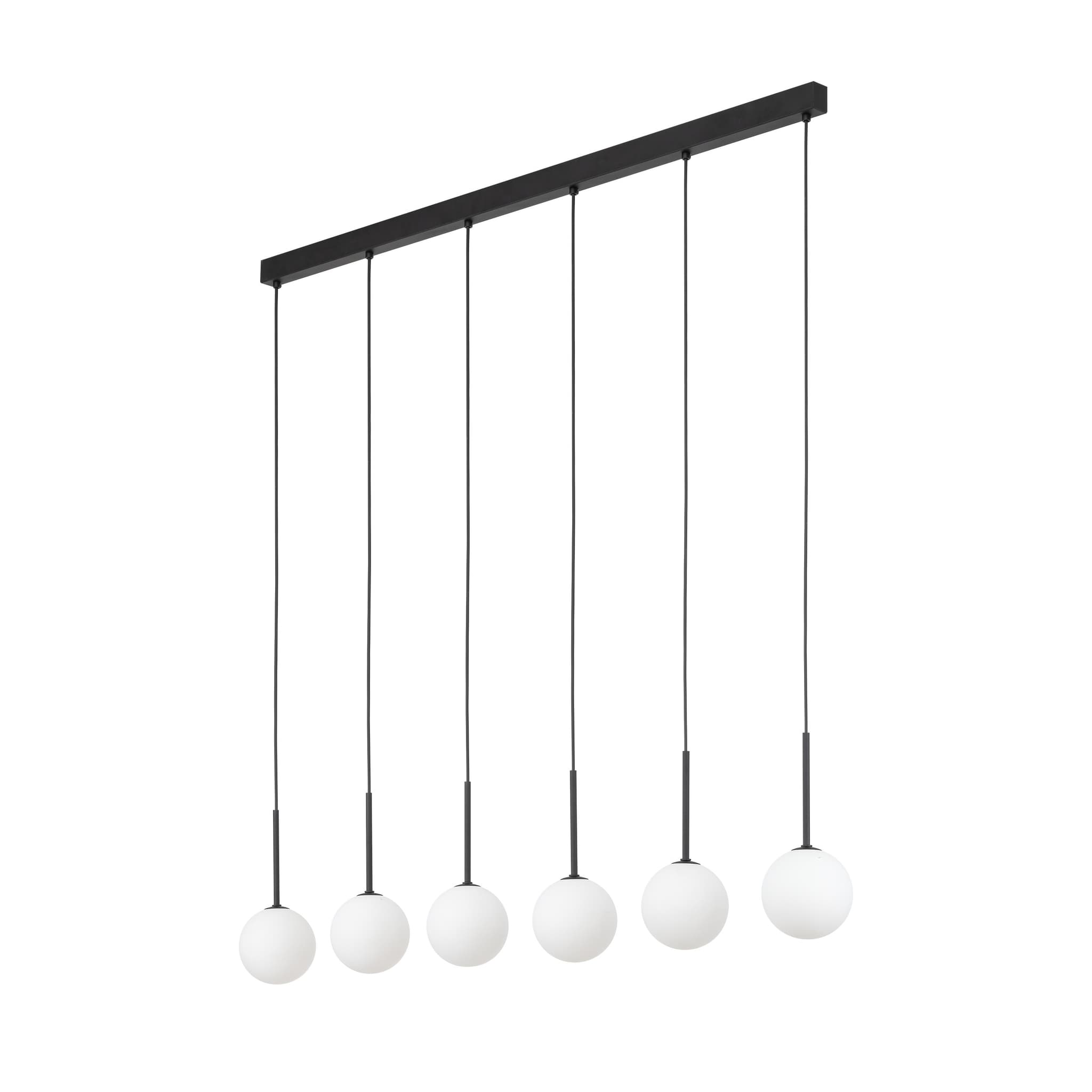 TK Martin taklampa, w. 6 skärmar - vitt glas och svart metall