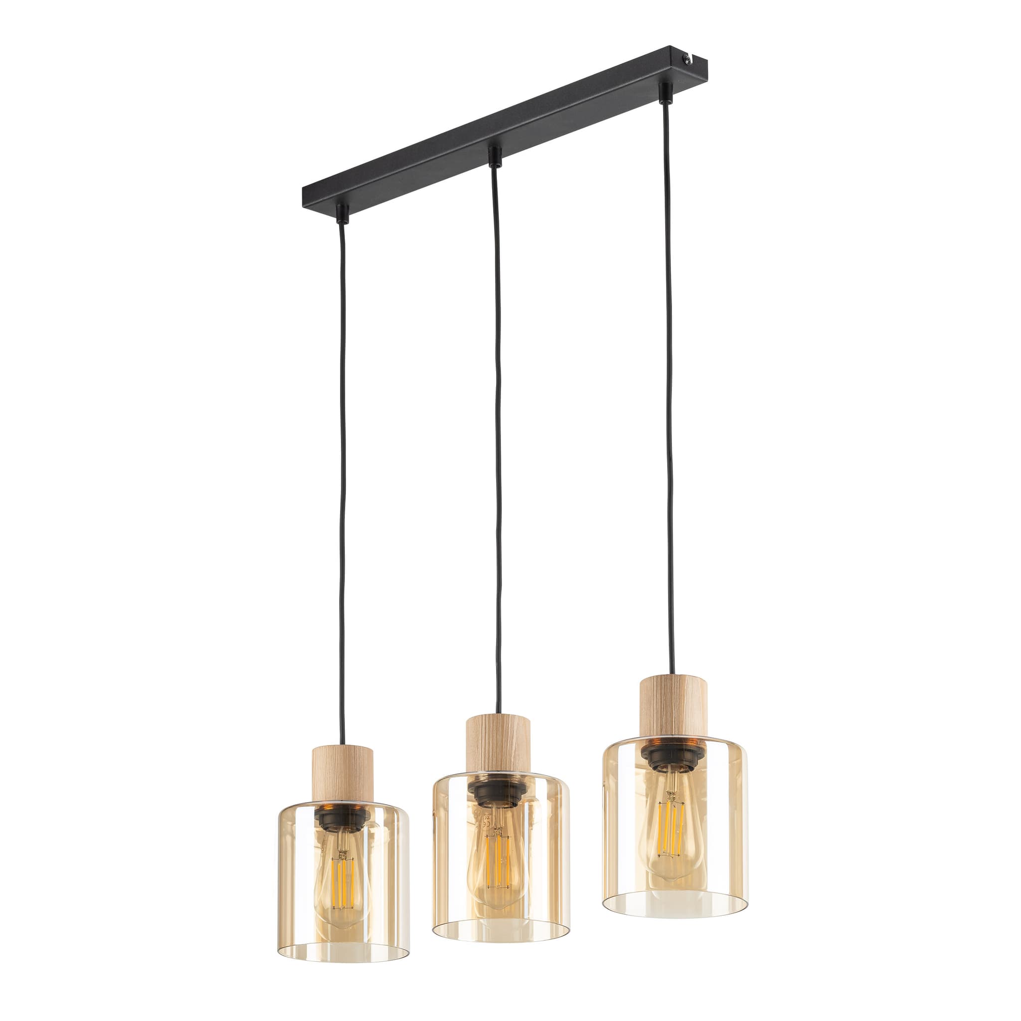 TK Orson taklampa, w. 3 skärmar - glas och trä