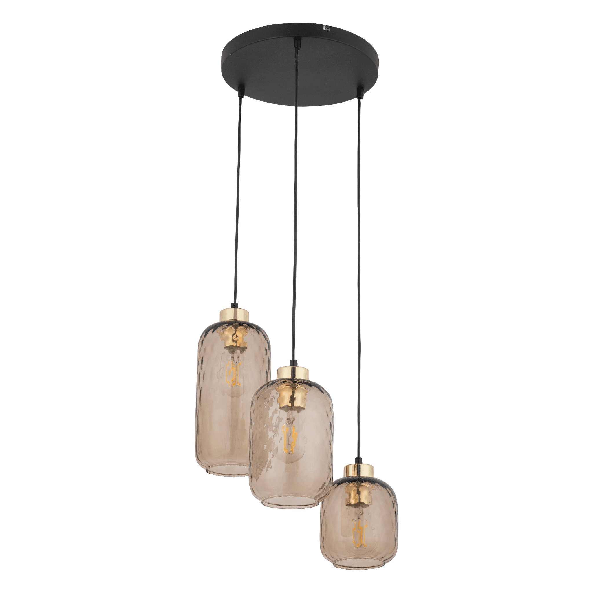 TK Pescara taklampa, w. 3 skärmar - glas och svart metall