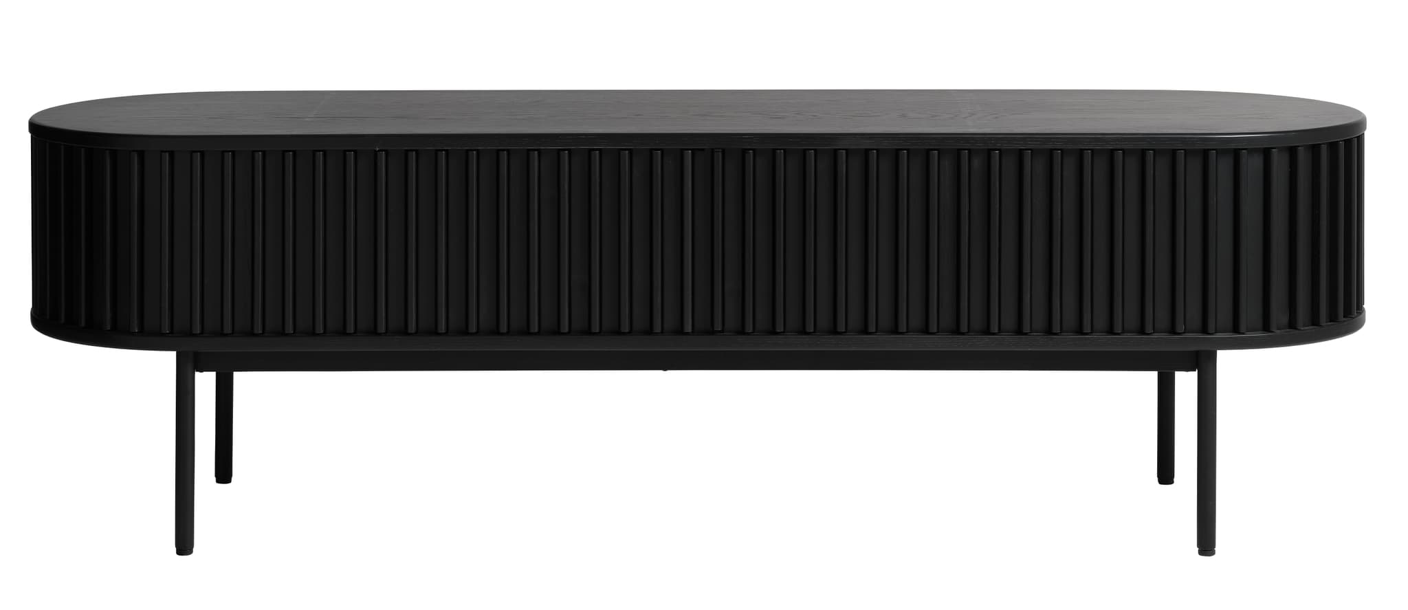 Siena TV-bord, w. 2 dörrar och 1 låda - svart ekfanér/ek och svart metall (160x45)