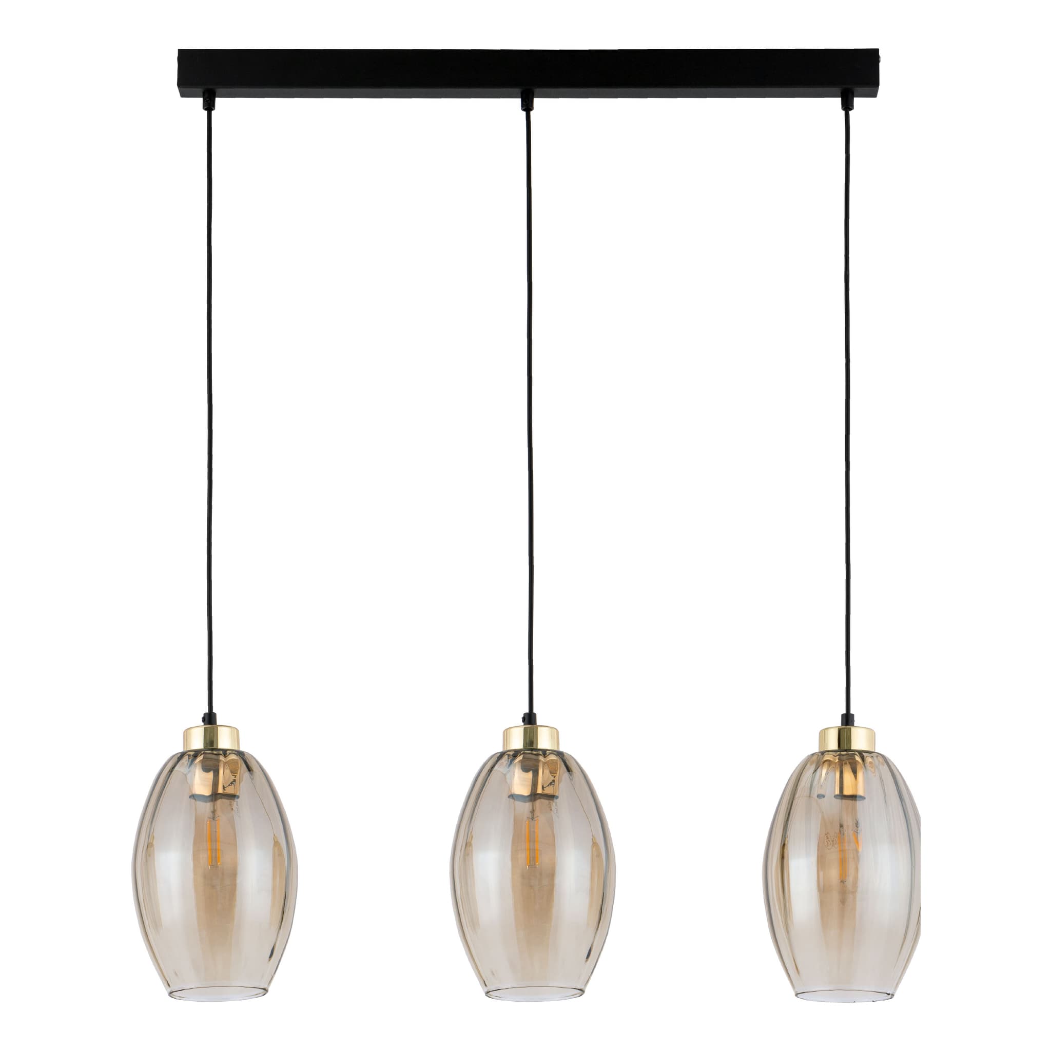 TK Sebo taklampa, w. 3 skärmar - glas och svart metall