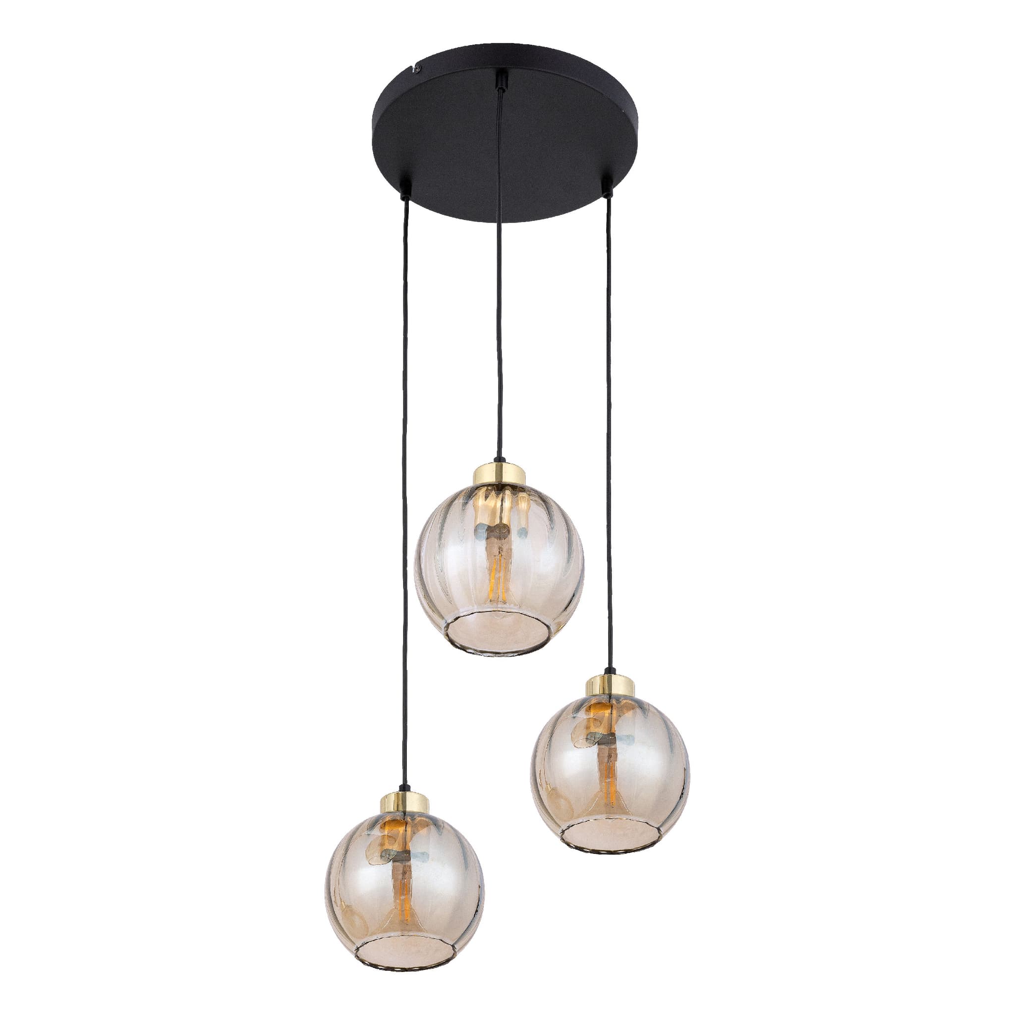 TK Devi taklampa, w. 3 skärmar - bärnstensfärgat glas och svart metall