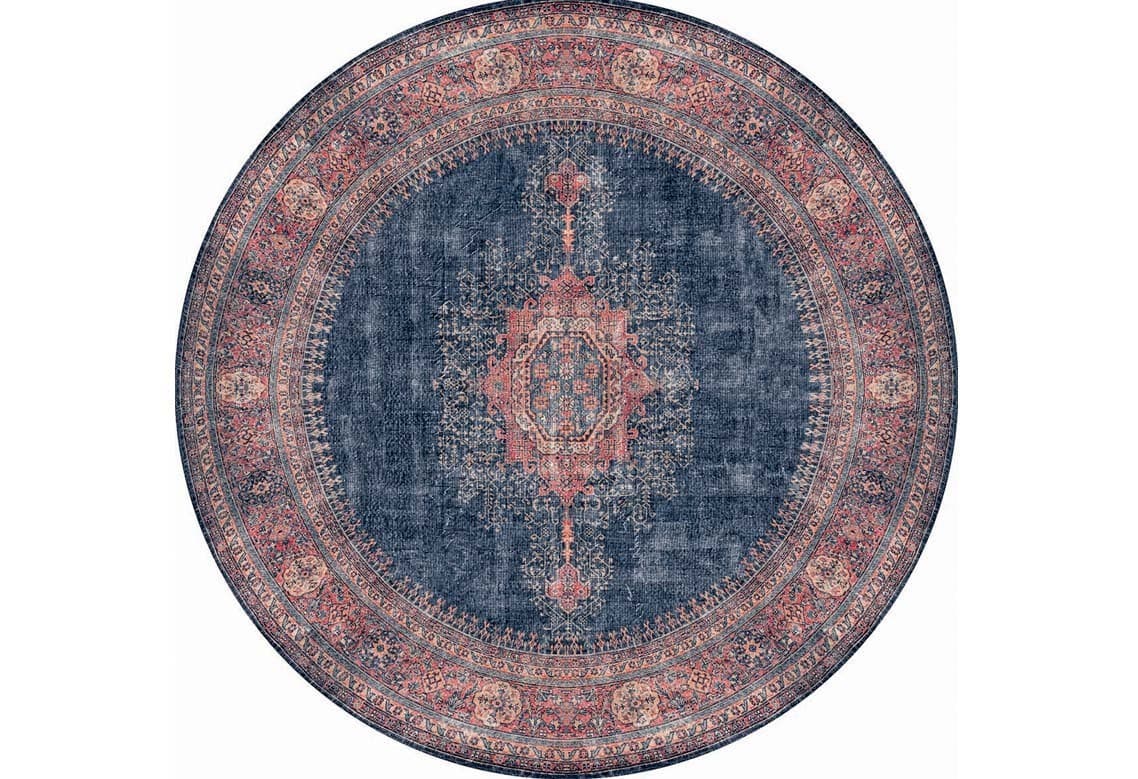 TEPPI Blues matta, m mönster, rund - flerfärgad polyester (Ø150)