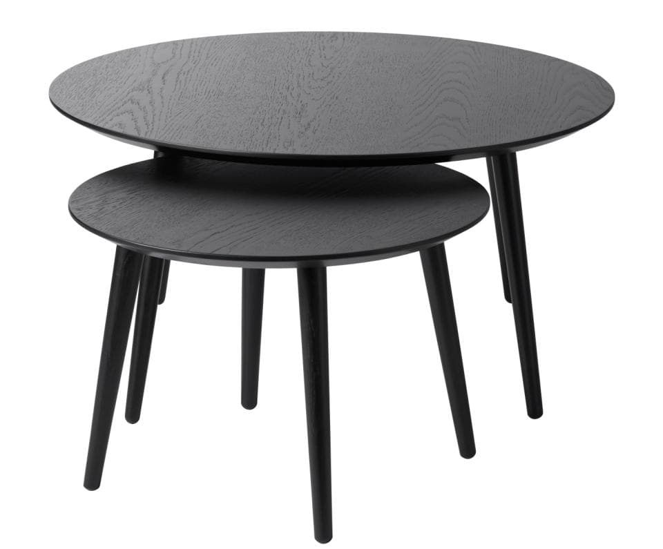 Adda soffbord, runt - svart ekfaner och lamellek (set om 2)