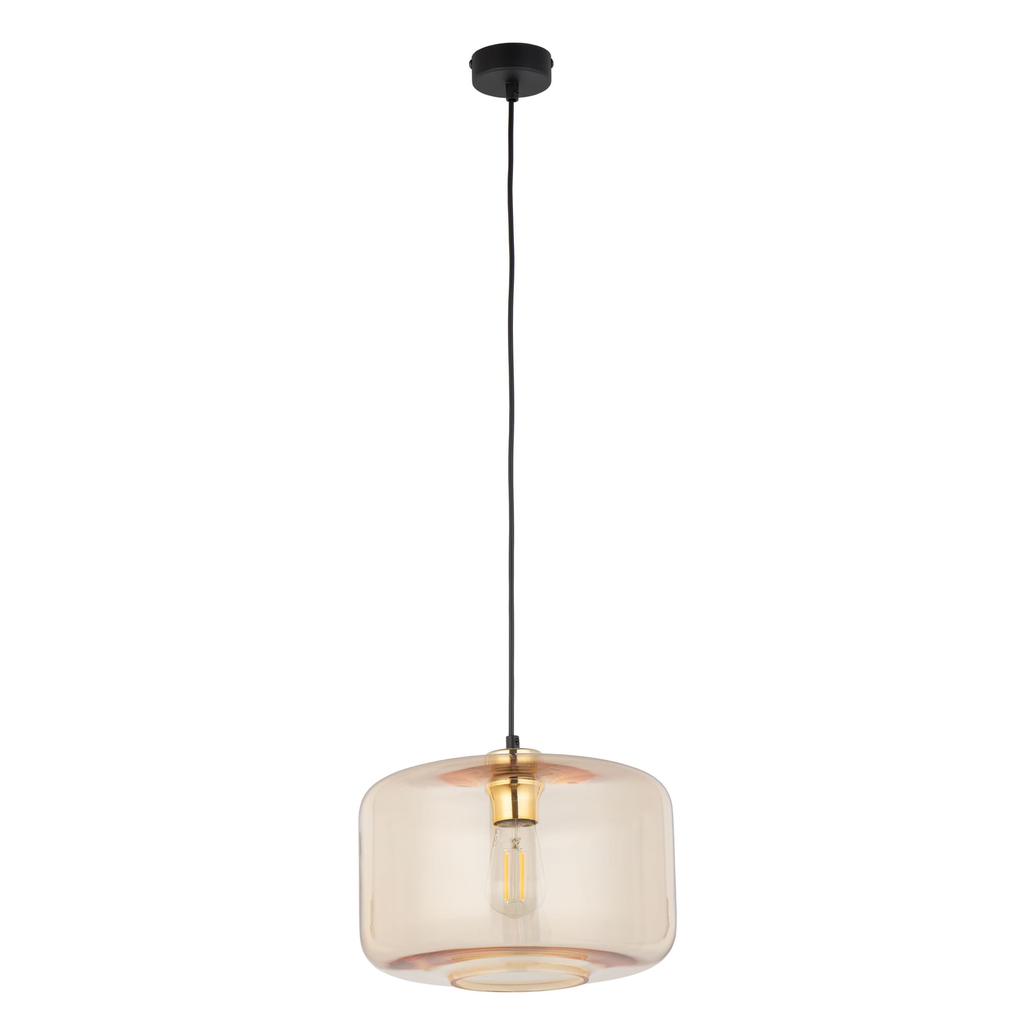 TK Alma taklampa - bärnstensfärgat glas, guld metall plast och svart plast