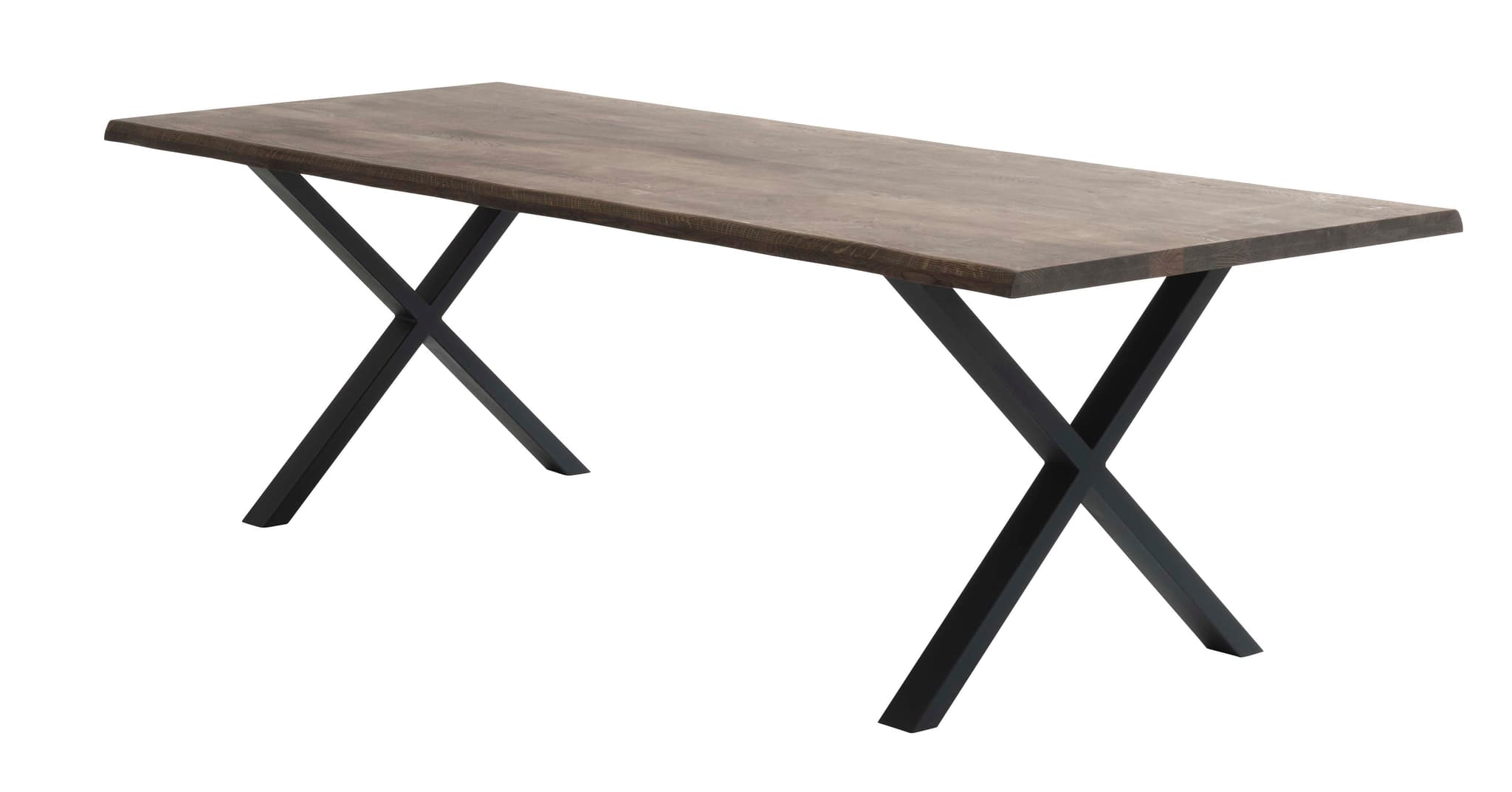 Atlantic matbord med vågig kant 40 mm, med utdrag - rökt ek och svart metall (95x260)