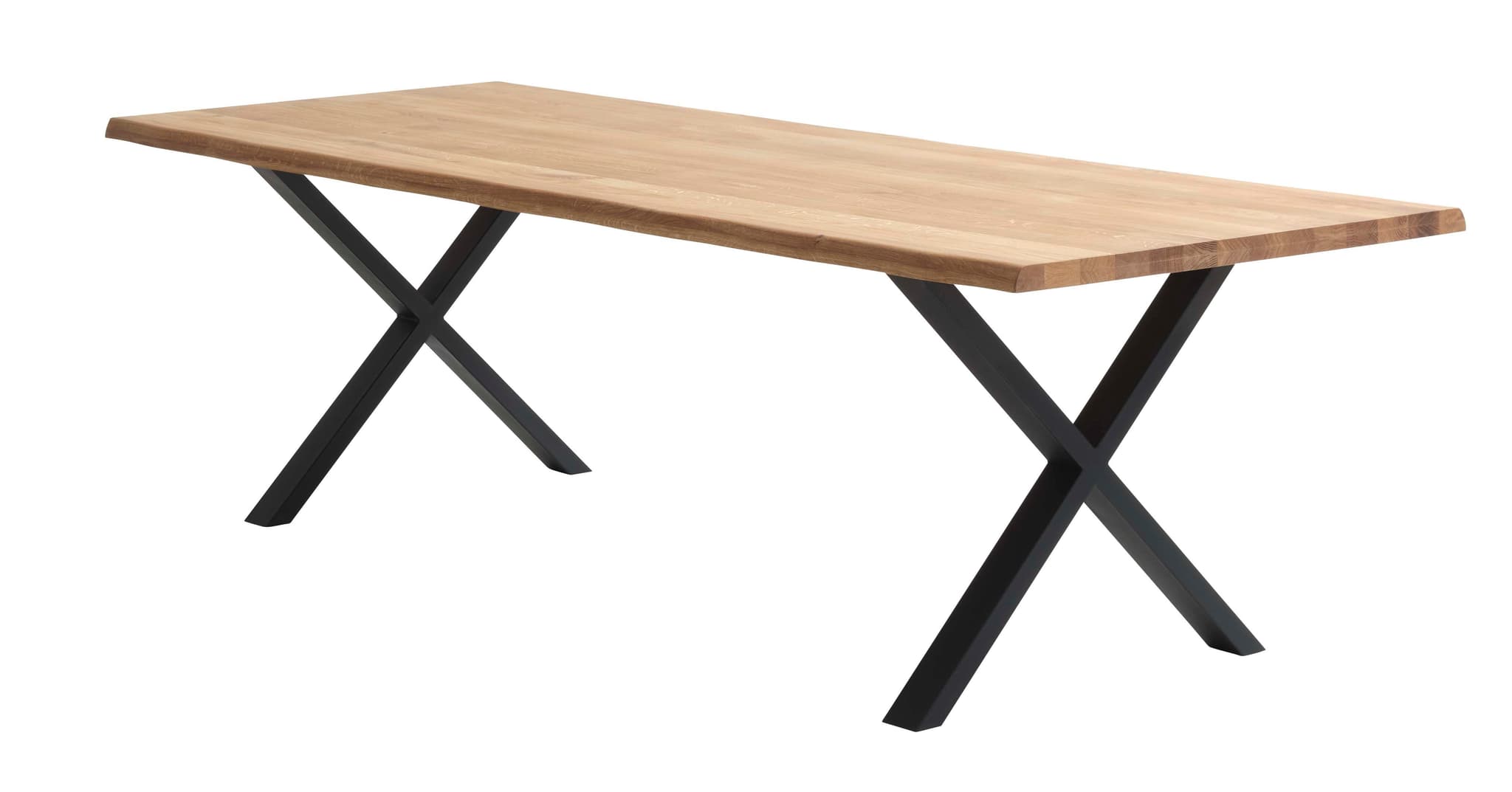 Atlantic matbord med vågig kant 40 mm, med utdrag - naturlig ek och svart metall (95x260)