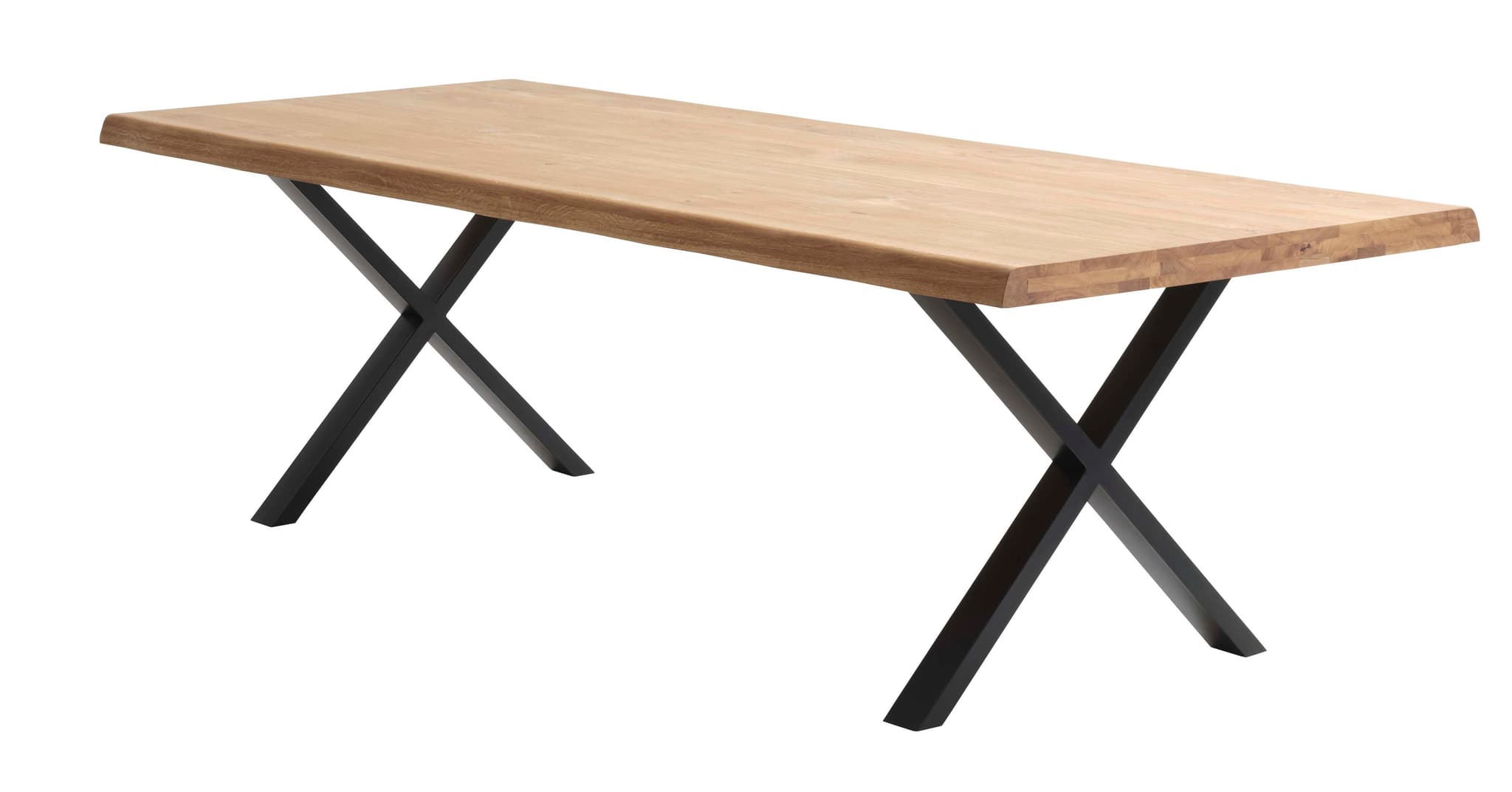 Atlantic matbord med vågig kant 60 mm, med utdrag - naturlig ek och svart metall (100x260)
