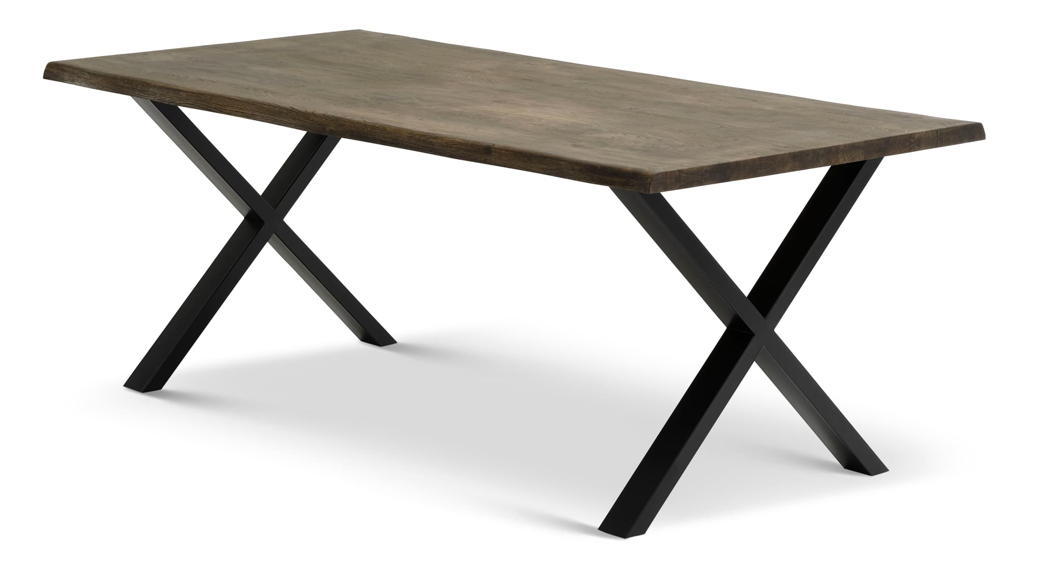 Atlantic matbord med vågig kant 40 mm, med utdrag - rökt ek och svart metall (95x200)