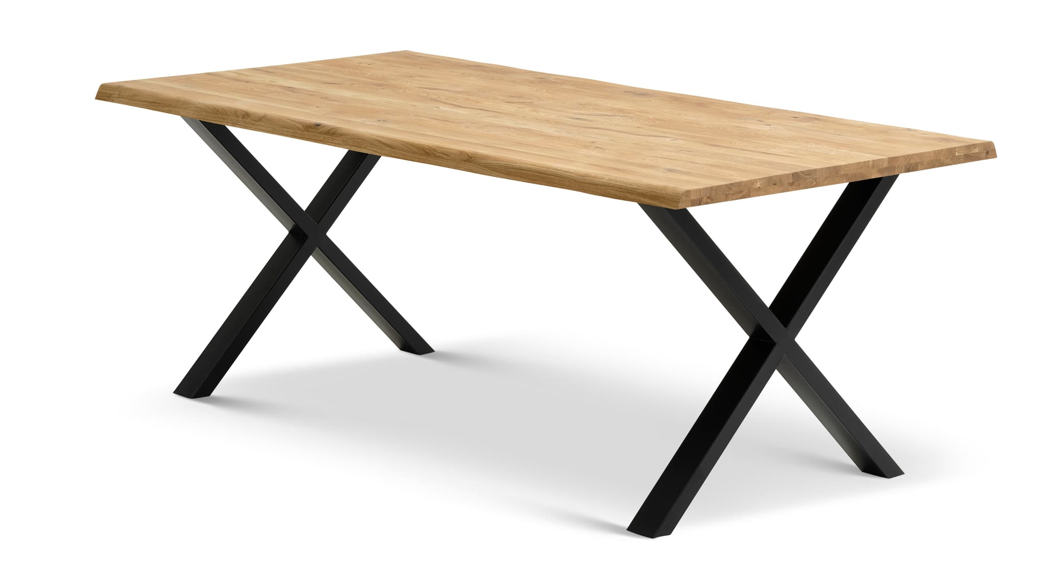 Atlantic matbord med vågig kant 40 mm, med utdrag - naturlig ek och svart metall (95x200)