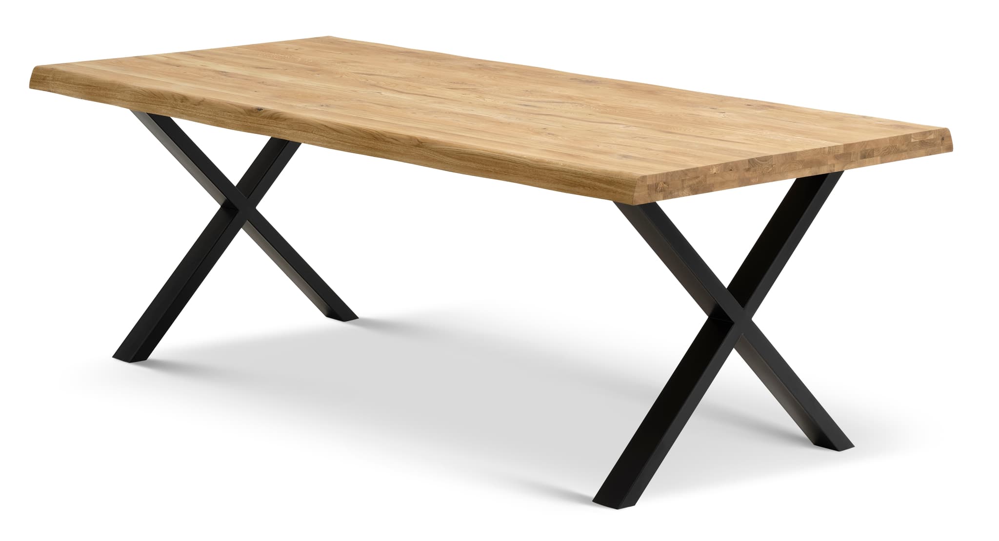 Atlantic matbord med vågig kant 60 mm, med utdrag - naturlig ek och svart metall (100x220)