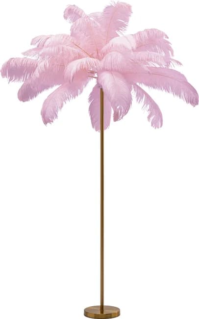 KARE DESIGN Feather Palm golvlampa - rosa strutsfjäder och mässingsstål