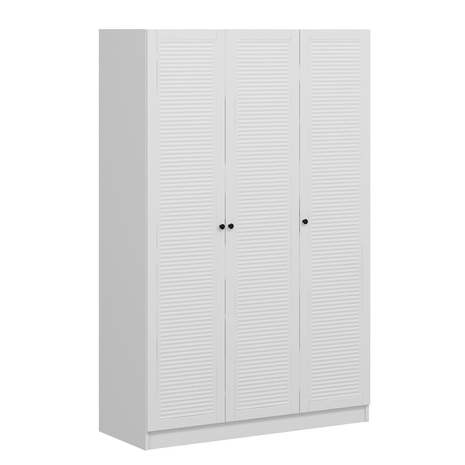 FUNZI LIVING 2291 garderob, w. 3 dörrar, 1 hängstång, 2 lådor, 4 hyllor - vit melamin