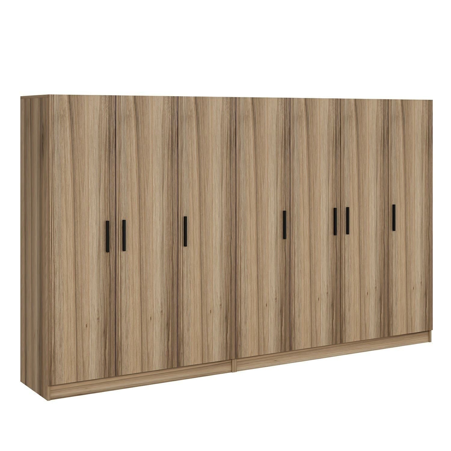 FUNZI LIVING 7503 garderob, w. 7 dörrar, 2 hängstänger, 4 lådor, hyllor - naturlig melamin