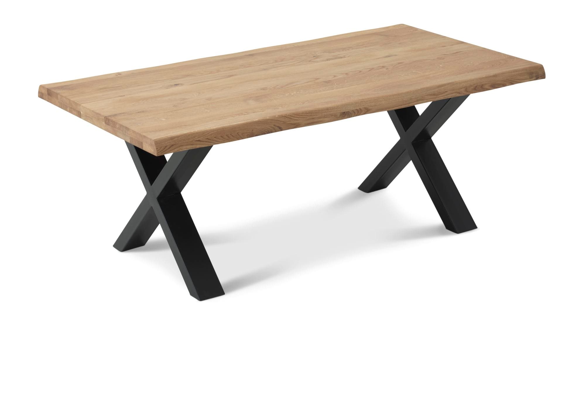 Borneo soffbord med vågig kant 40 mm, rektangulärt - naturlig ek och svart metall (130x70)
