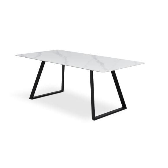 Arktiskt matbord, rektangulärt - vit keramik och svart metall (100x200)